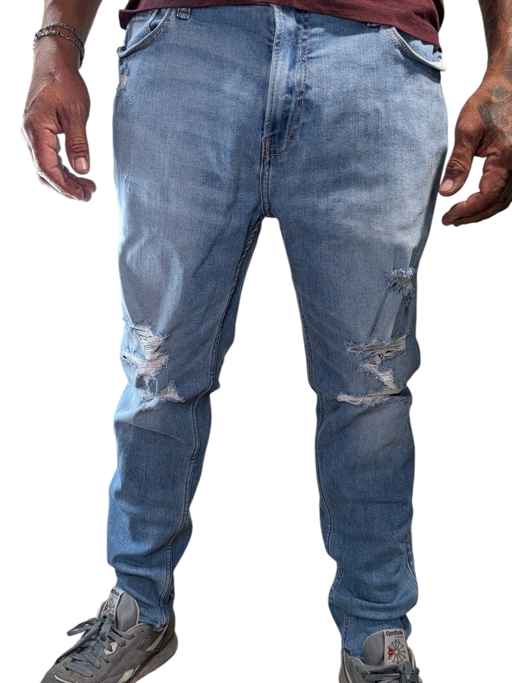 Hollister Athletic Skinny Jeans Men’s 34x30 Light Wash Distressed Stretch Blue
